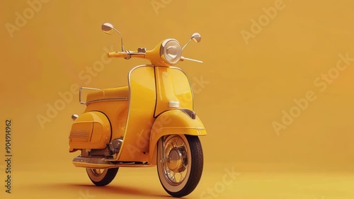 Vintage-style yellow scooter against a yellow background. 