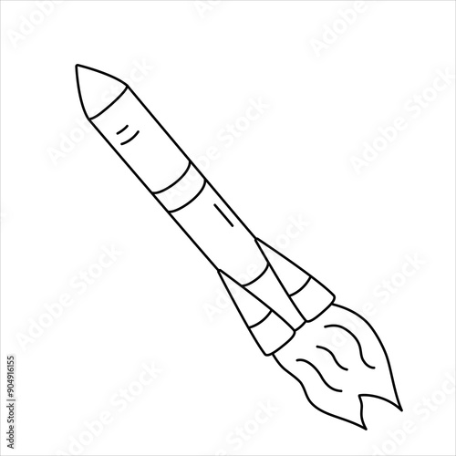 Vector black line illustration of space rocket.