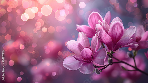 Purple magnolia,blurred background, macro