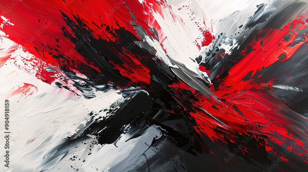 Abstract Red Black White Canvas Painting: Bold and Dynamic Abstract Red Black White Canvas Painting: Bold and Dynamic