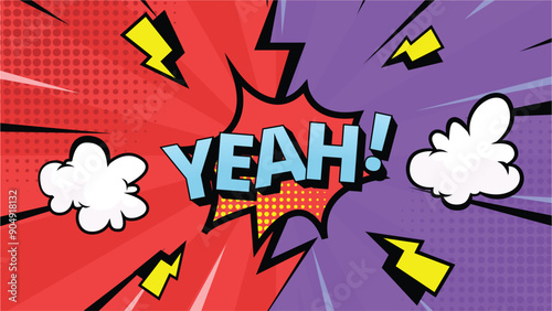 colorful comic pop art halftone colorful background with comic bubble yeah!