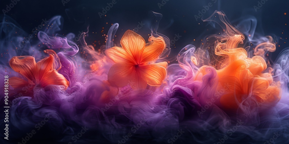 Fototapeta premium A breathtaking and stunning blend of various flowers combined with colorful smoke, creating a dynamic visual experience