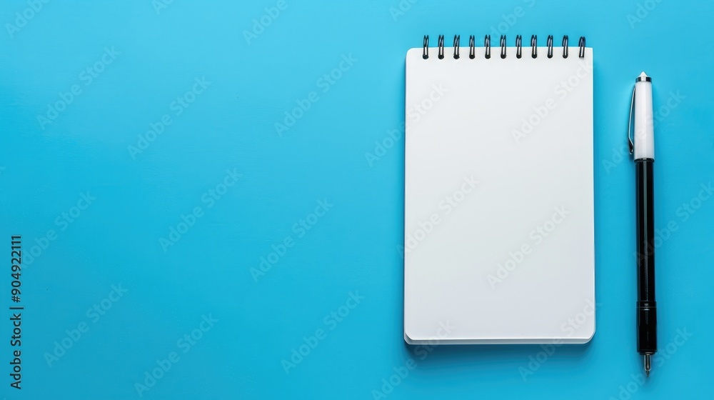 Blue background with a blank notepad Blue background with a blank notepad