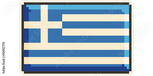 Greece, Europe, Flag, Pixel Art, Retro 8bit Game Style, Vector 