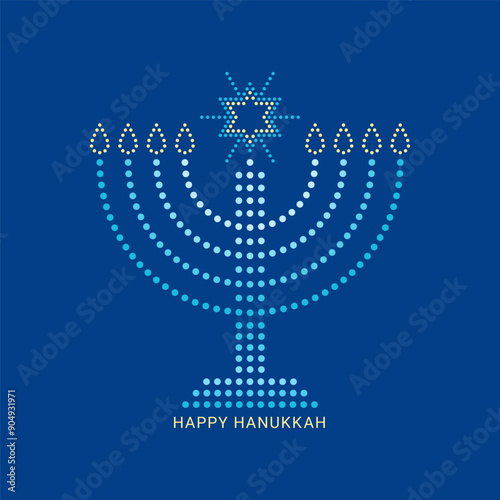 Hanukkah neon menorah icon. Judaism religion symbol with flaming candles and Star of David. Happy Hanukkah illustration for Jewish Festival of light.