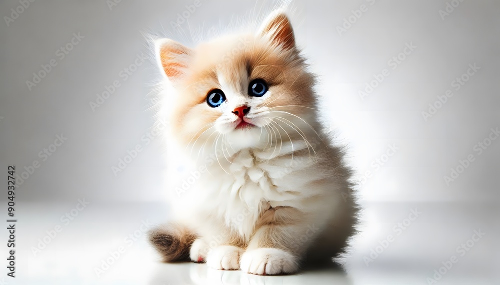 A cute kitten sits, on a clean white background. A cute kitten sits, on a clean white background.