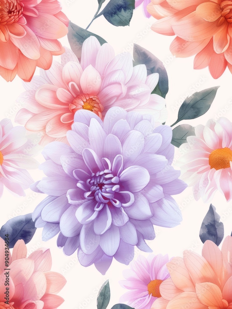 seamless watercolor design features detailed chrysanthemum blossoms, showcasing intricate floral patterns. seamless watercolor design features detailed chrysanthemum blossoms, showcasing intricate floral patterns.
