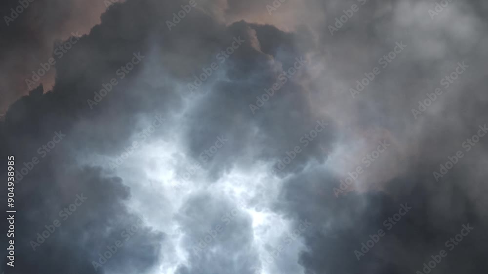 The discharge of lightning in the dark sky