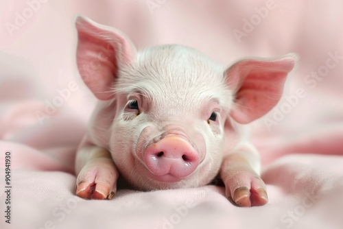 Cute Pig. Young Pink Piglet Curiously Observing its Surroundings