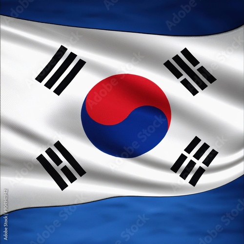 A close-up, dynamic view of the South Korean flag 