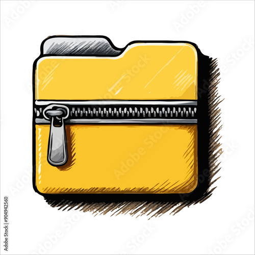 Vector illustration of a yellow zip file folder icon with a metallic zipper