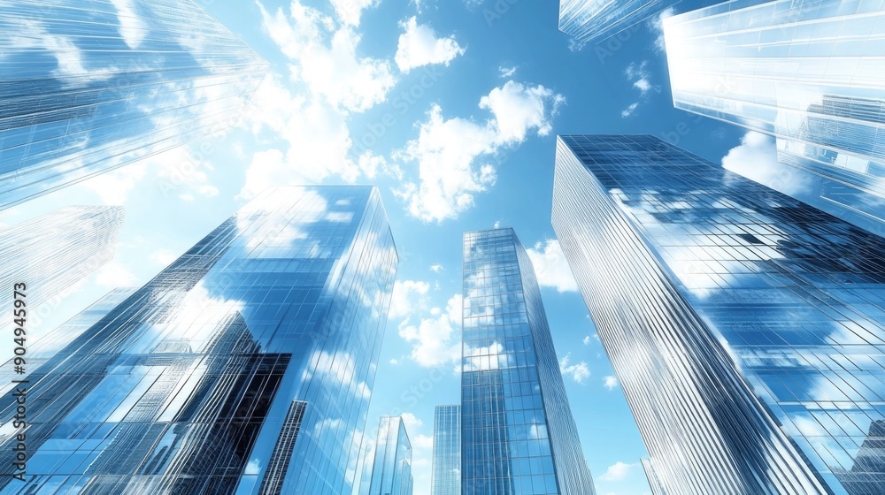 High glass building tower office skyscrapers in city view