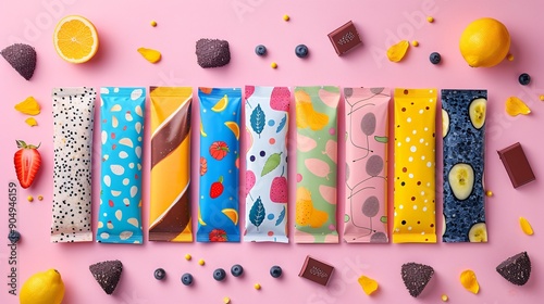 Flat Lay View of Energy Protein Bar Packaging Template