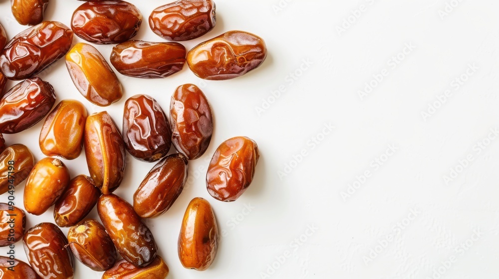 Dates On White. Fresh and Organic Dried Dates Arranged Horizontally on Full Frame White Background Dates On White. Fresh and Organic Dried Dates Arranged Horizontally on Full Frame White Background