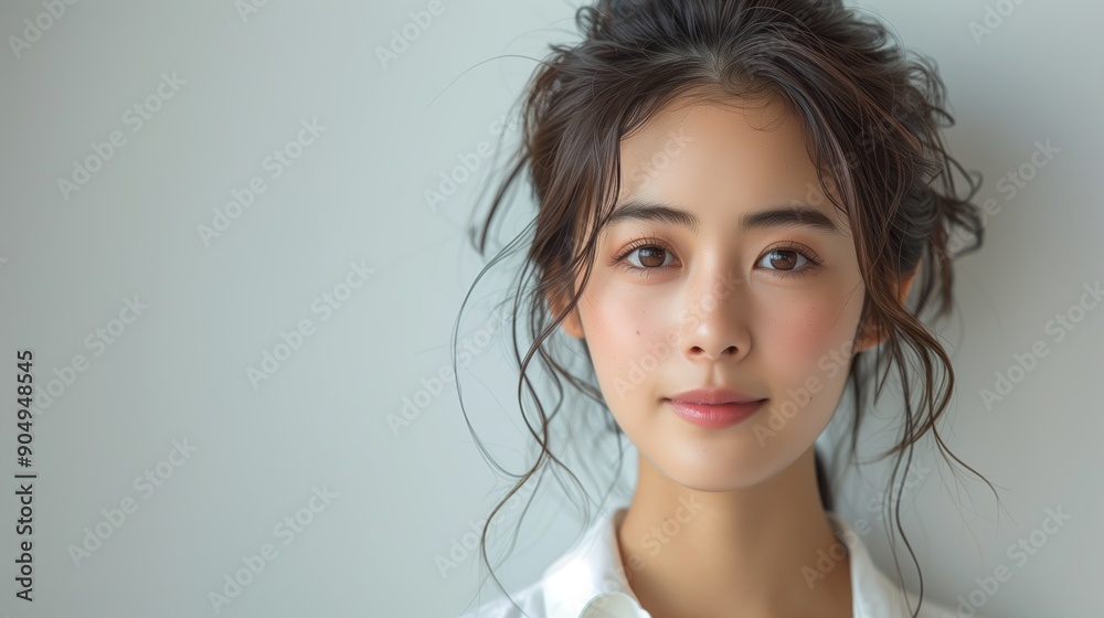 Young Woman With Natural Beauty Posing in Soft Light at Indoor Location Young Woman With Natural Beauty Posing in Soft Light at Indoor Location