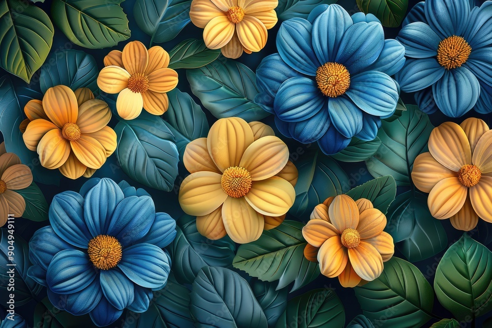 Blue and yellow flowers forming a floral background for spring Blue and yellow flowers forming a floral background for spring