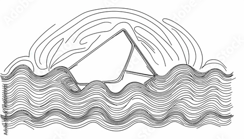 Continuous one line mail envelope letter drowning illustration. Email sketch art post graphich photo