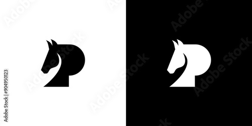 Creative Modern Letter P Monogram Horse Head logo, letter P horse logo