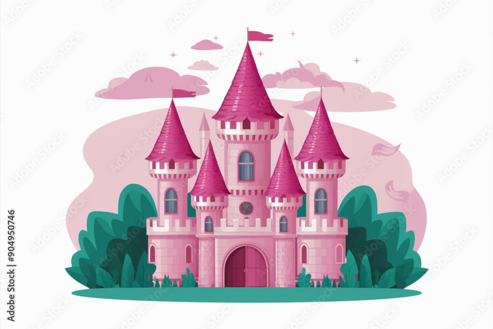 Watercolor pink fairy tale castle Watercolor pink fairy tale castle