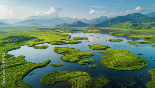 panoramic view of the beautiful landscape of Lake Skadar photo