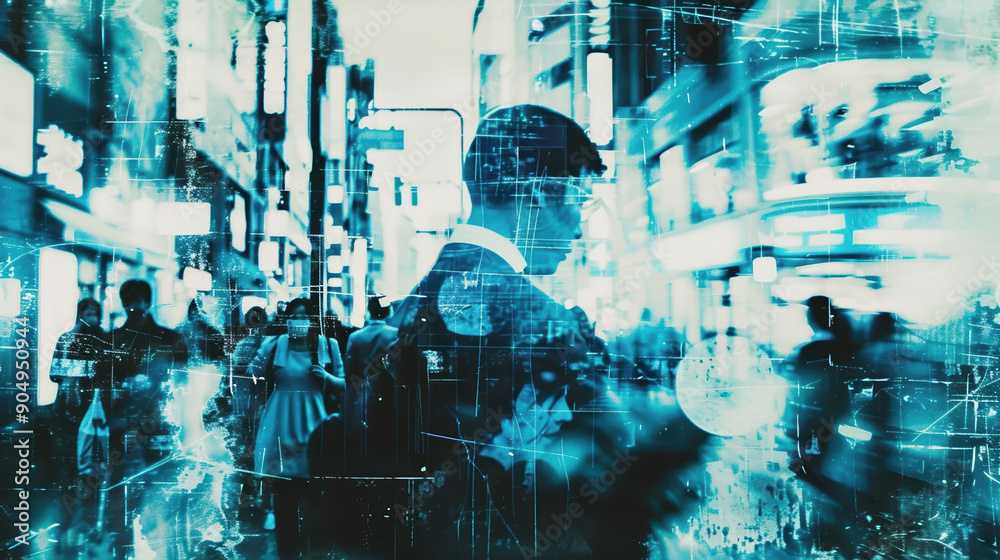 Graphic resource of a A blurry image of a man in a suit and tie standing in a city street Graphic resource of a A blurry image of a man in a suit and tie standing in a city street
