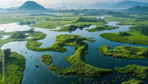 panoramic view of the beautiful landscape of Lake Skadar photo