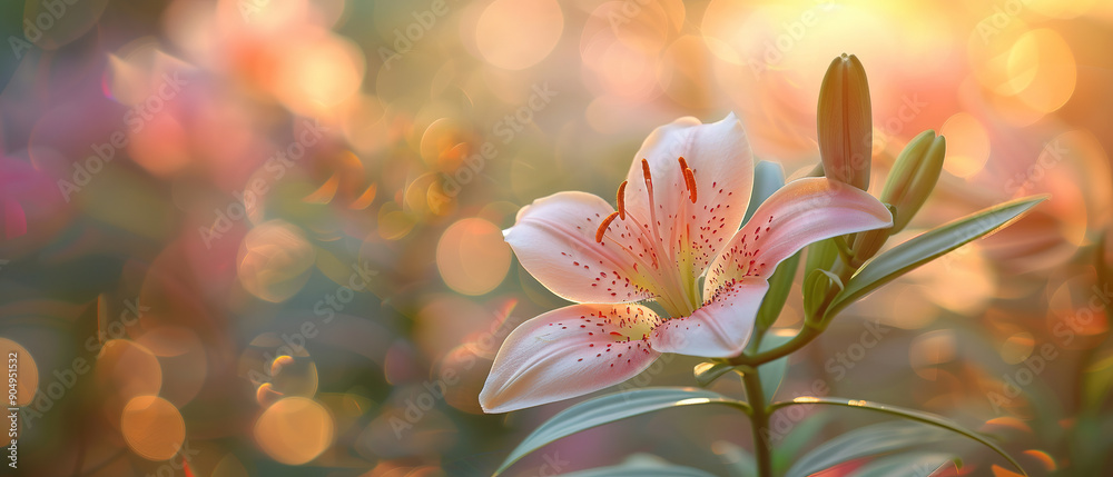 Pale pink lily, blurred background Pale pink lily, blurred background