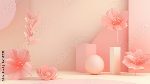 3D women's day mockup with empty space, minimalism, pastel colors, flat style