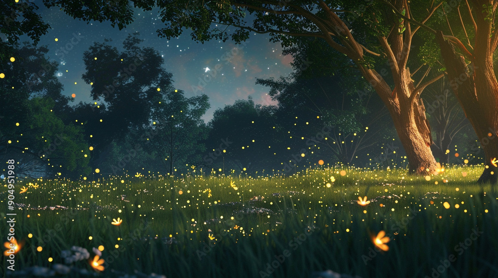 nocturnal wonder of fireflies in the moonlit meadow, their twinkling lights creating a magical ambiance that captivates the senses. nocturnal wonder of fireflies in the moonlit meadow, their twinkling lights creating a magical ambiance that captivates the senses.
