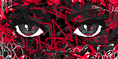 Cool Abstract Urban Futuristic Street Art Graffiti Style Background With Big Eyes Illustration