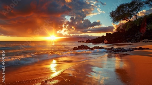 Spectacular maui wai beach sunset in makena, hawaii, usa   captivating and picturesque view photo