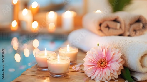 Candlelit massage therapy room, exuding tranquility and relaxation