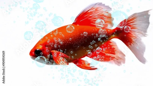 gold fish swimming in an aquarium with water bubbles around it