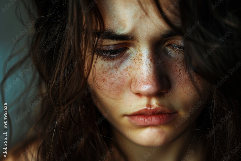 Disoriented Woman: Close-Up Portrait Depicting Sadness and Confusion Disoriented Woman: Close-Up Portrait Depicting Sadness and Confusion