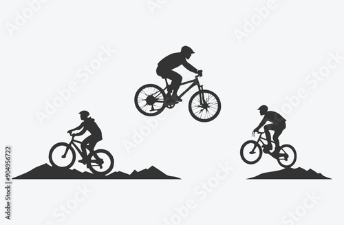 Epic Extreme Downhill Mountain Bike Silhouettes Logo Vector