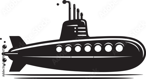 Nuclear submarine silhouette flat vector illustration isolated on a white background