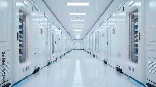 Advanced logistics center, holographic interfaces, automated storage, ultra-modern environment, seamless operations