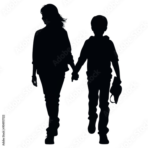 Silhouette siblings holding hands