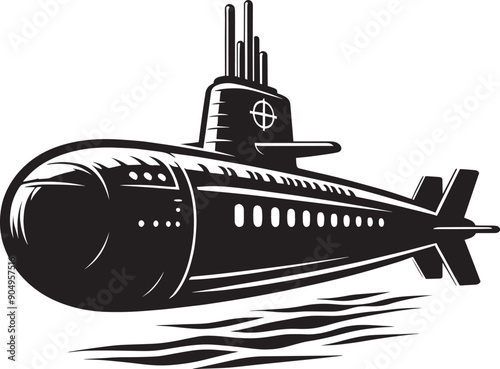 Nuclear submarine silhouette flat vector illustration isolated on a white background