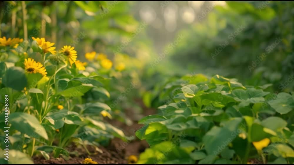 A diverse crops growing in harmony in an agroforestry system, emphasizing biodiversity in farming A diverse crops growing in harmony in an agroforestry system, emphasizing biodiversity in farming