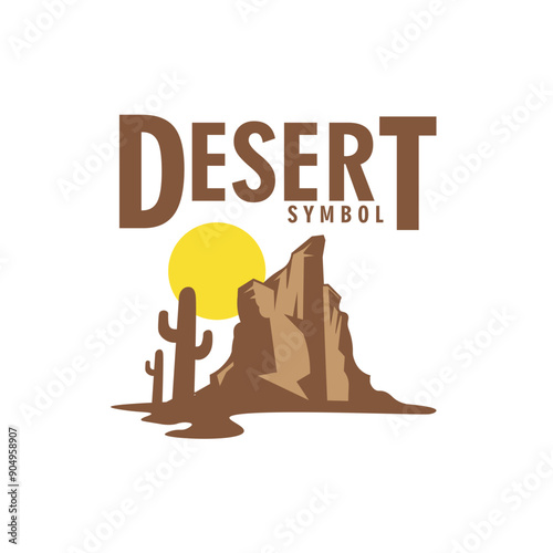 Desert logo design template. Mountain hill with sunshine vector illustration
