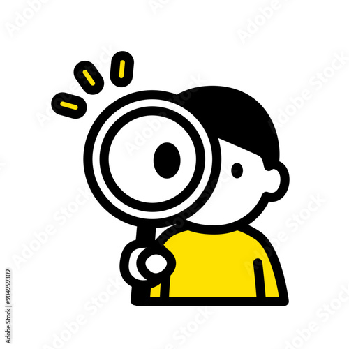 虫眼鏡で観察する人物のイラスト