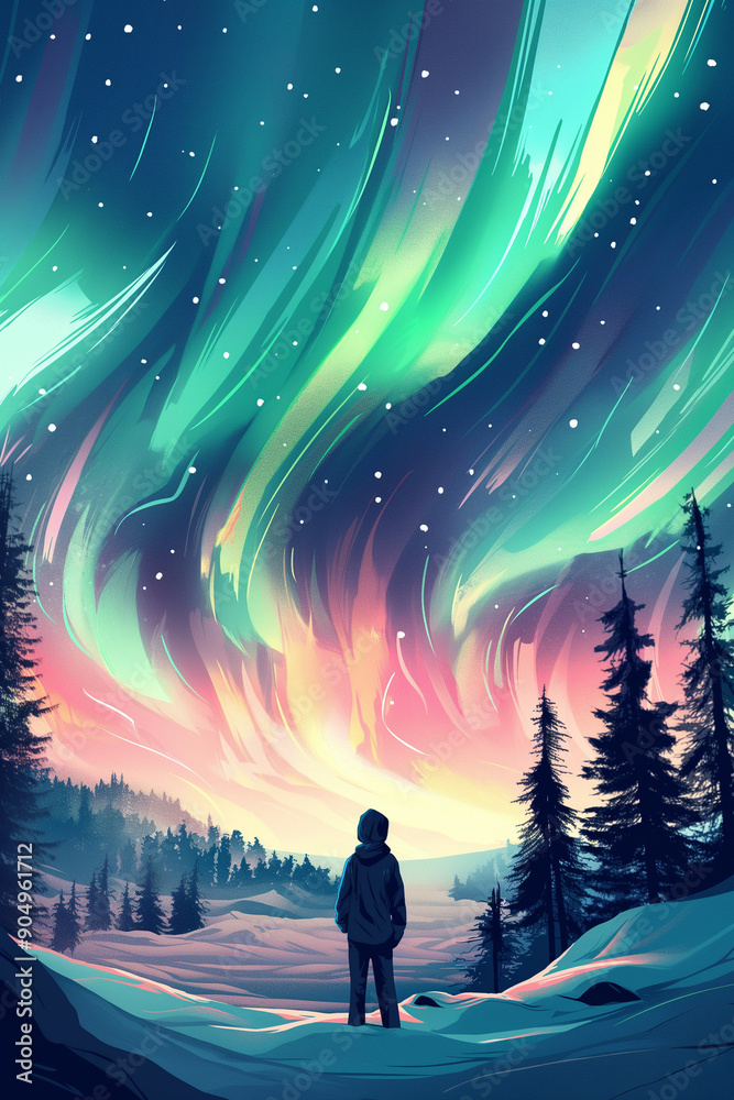 Fototapeta premium comic style northern lights background