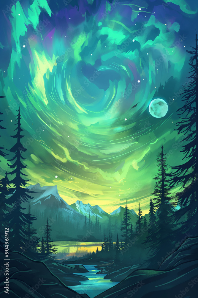 Fototapeta premium comic style northern lights background