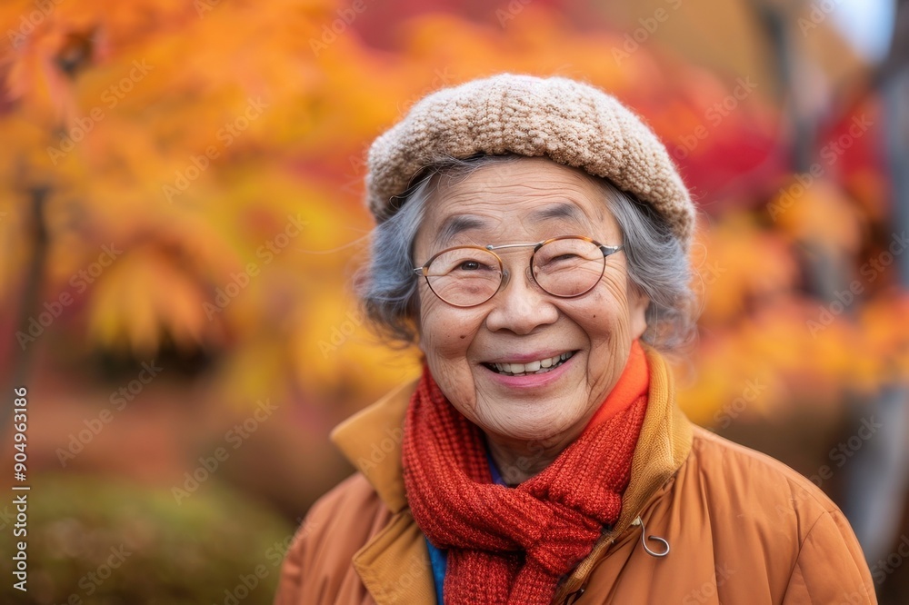 秋を楽しむ笑顔のシニアの日本人女性(おばあさん・おばあちゃん・祖母・シニアモデル・紅葉狩り・秋服・モデル・紅葉) 秋を楽しむ笑顔のシニアの日本人女性(おばあさん・おばあちゃん・祖母・シニアモデル・紅葉狩り・秋服・モデル・紅葉)