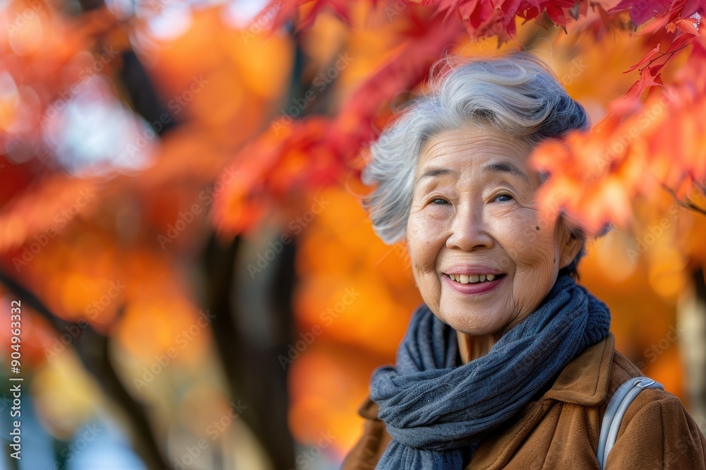 秋を楽しむ笑顔のシニアの日本人女性(おばあさん・おばあちゃん・祖母・シニアモデル・紅葉狩り・秋服・モデル・紅葉) 秋を楽しむ笑顔のシニアの日本人女性(おばあさん・おばあちゃん・祖母・シニアモデル・紅葉狩り・秋服・モデル・紅葉)