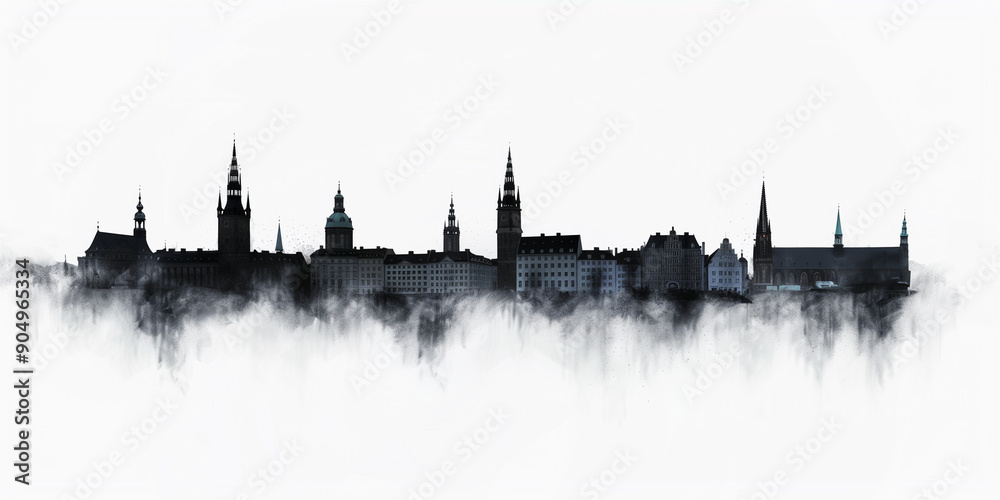 Fototapeta premium copenhagen, schwerden, city, skyline, silhouetten, stadt, silhouette, bauwerk, heckscheibenaufkleber, aufkleber, vorlage, umriß, kanten, vektor, verwischt, staub, auferstehung, explosion, shiloue
