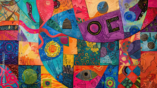 Whimsical Patchwork of Colorful Elements AI Generative