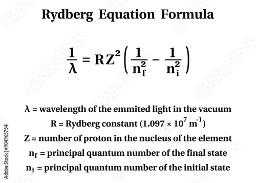 Rydberg Formula on the white background. Education. Science. School. Vector illustration. photo