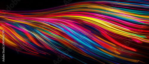 A colorful sound wave on a black background, with a long horizontal line of different colors representing music waves